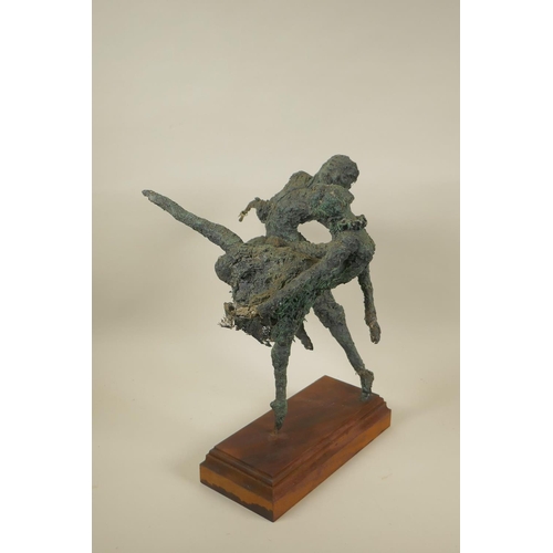 67 - Tom Merrifield, (1932-2021), Dancers, bronzed mixed media sculpture on a hardwood base, 37cm high, a... 