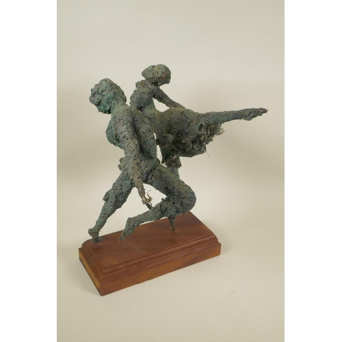 67 - Tom Merrifield, (1932-2021), Dancers, bronzed mixed media sculpture on a hardwood base, 37cm high, a... 