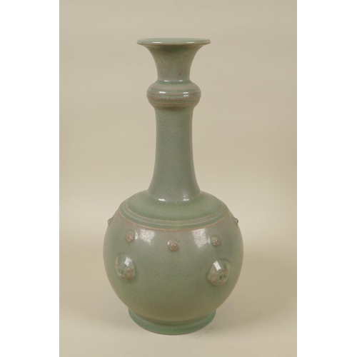 75 - A Chinese ru ware style celadon crackle glazed porcelain vase with mask decoration, 29cm high