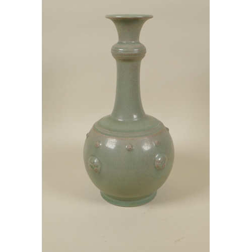 75 - A Chinese ru ware style celadon crackle glazed porcelain vase with mask decoration, 29cm high