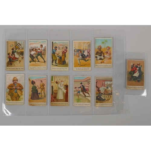 76 - Eleven Alberge & Bromet cigarette cards depicting comedic proverb scenes