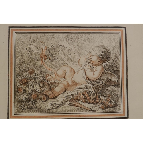 807 - Gilles Demarteau, (1722-1776) after Jean Baptiste Huet, (French, 1745-1811), Cupid with dove, C18th ... 