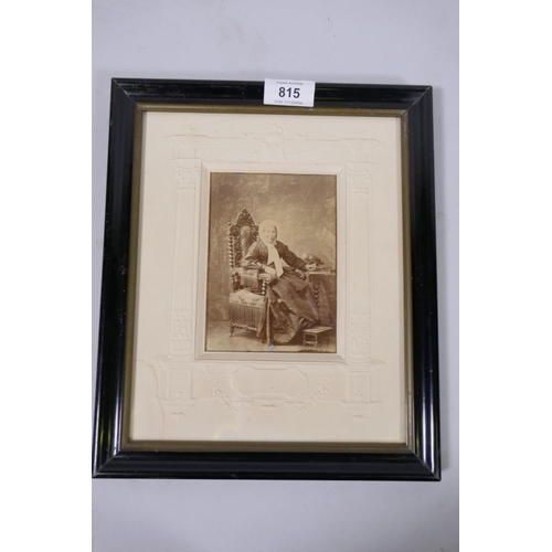 815 - C19th French photograph of a seated woman with a parrot, mounted in original pressed paper slip and ... 