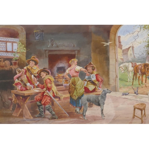 820 - H. Hammond, C19th/C20th, tavern scene with card players, signed, watercolour, 45 x 29cm