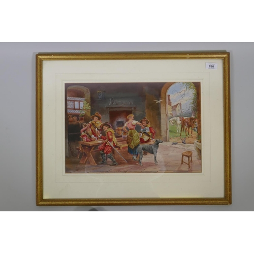 820 - H. Hammond, C19th/C20th, tavern scene with card players, signed, watercolour, 45 x 29cm