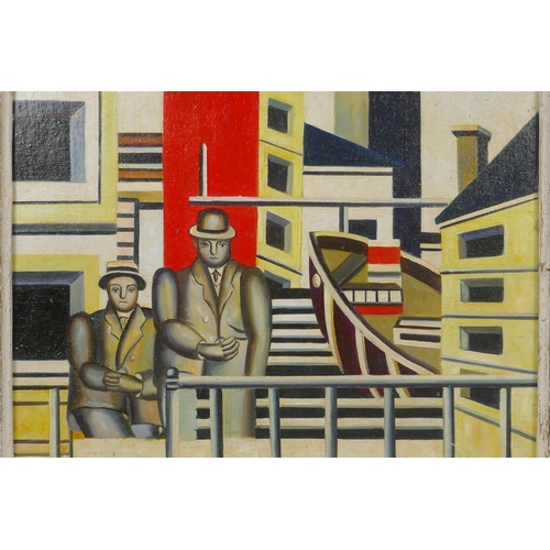 822 - After Fernand Leger, (French, 1881-1955), abstract composition with two figures, 40 x 30cm