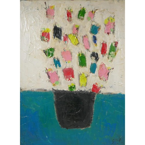 824 - Abstract still life, flowers, impasto oil on canvas, unframed, 46 x 61cm