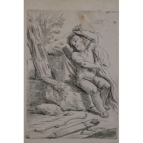 825 - Girolanio Rossi, (c1630-1670), Cupid seated upon a rock, c1650, engraving, sheet 21 x 28.5cm