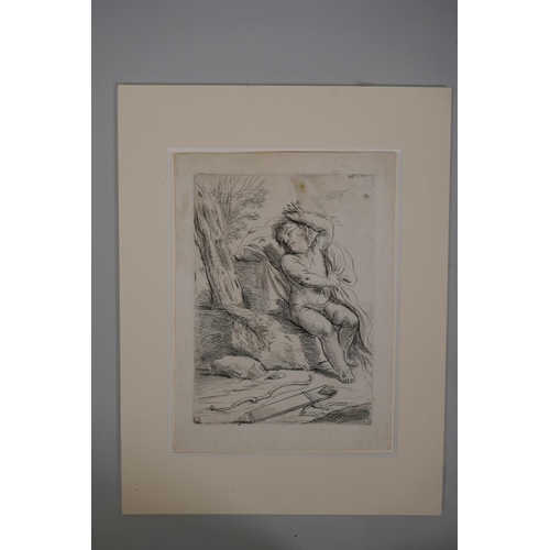 825 - Girolanio Rossi, (c1630-1670), Cupid seated upon a rock, c1650, engraving, sheet 21 x 28.5cm