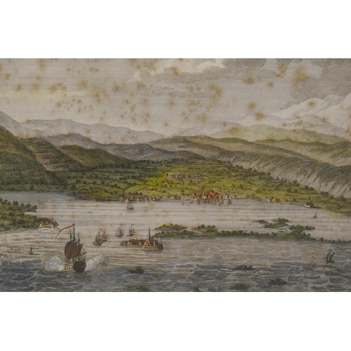 826 - View of Port Royal & Kingston harbours, C18th coloured engraving by Peter Mazell (c1761-80), 22 ... 