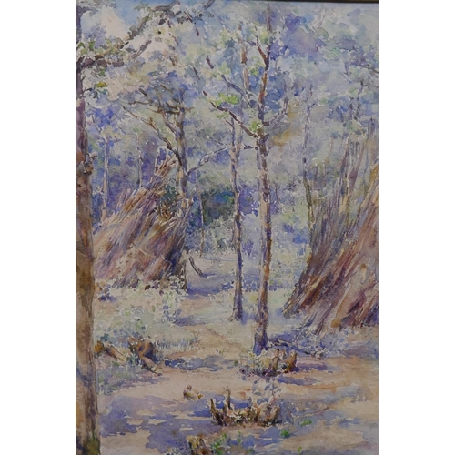 831 - Woodland path, signed with a monogram A.G., dated 1918, watercolour