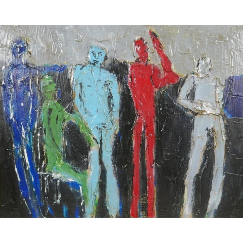 836 - Post war abstract, five figures, impasto oil on canvas, 56 x 46cm