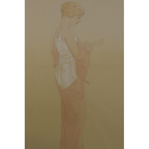 839 - Attributed to Raphael Kirchner, (1876-1917), study of a young woman, unsigned, pencil and wash, 21 x... 