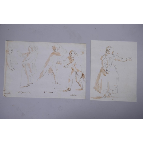 841 - Studies of C18th stage characters, inscribed Cacarella(?), Mr Goth, Calandrone, pen and wash on pape... 