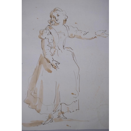 841 - Studies of C18th stage characters, inscribed Cacarella(?), Mr Goth, Calandrone, pen and wash on pape... 