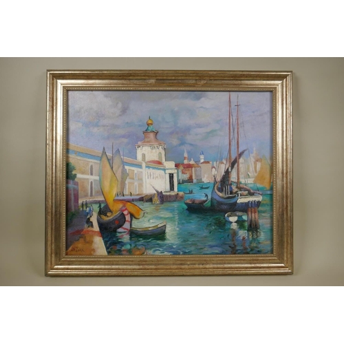 849 - In the manner of John Anthony Park, (British, 1880-1962), Venetian scene, oil on canvas board, 50 x ... 