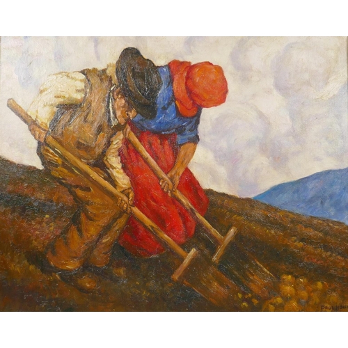 857 - After Paul Henry, R.H.A., (Irish, 1876-1958), The Potato Diggers, oil on board, 55 x 45cm