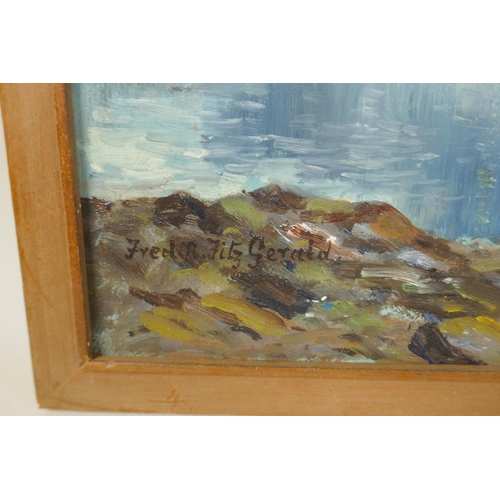 862 - Fred R. Fitzgerald, fjord scene, inscribed verso Spitzbergen, signed, oil on board, 32 x 40cm