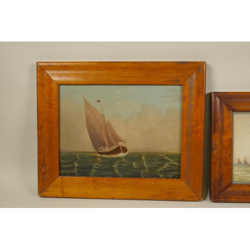 871 - Two C19th maritime scenes in maple wood frames, one inscribed 'Joy', the other indistinctly signed, ... 