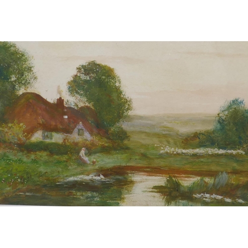 876 - Fred Hines, (1875-1928), Evening Hours, Amberley, signed and dated '22, watercolour, 37 x 27cm, and ... 