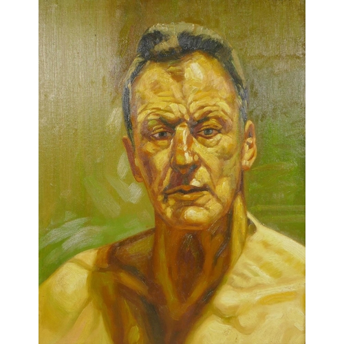 877 - After Lucien Freud, (British, 1922-2011), reflection, (self portrait), oil on canvas laid on board, ... 