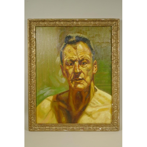 877 - After Lucien Freud, (British, 1922-2011), reflection, (self portrait), oil on canvas laid on board, ... 