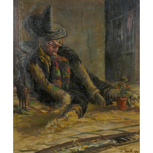 886 - Study of an effigy, signed J. Traill, (19)59, oil on canvas, 51 x 61cm