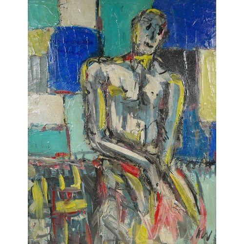 890 - Mid century abstract figure study, impasto oil on board, 56 x 43cm