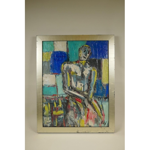 890 - Mid century abstract figure study, impasto oil on board, 56 x 43cm