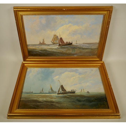 892 - A pair of Victorian seascapes, oil on board, 51 x 31cm