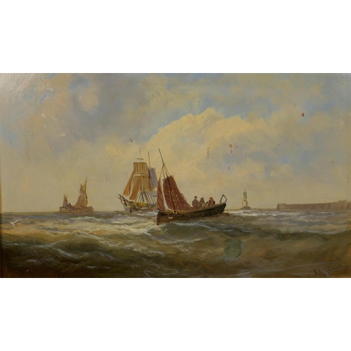 892 - A pair of Victorian seascapes, oil on board, 51 x 31cm