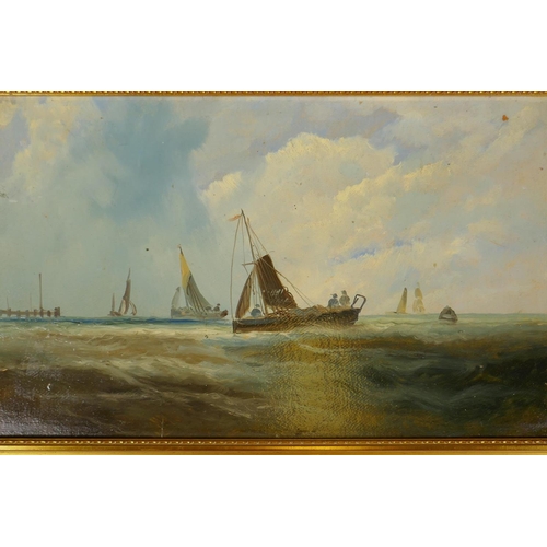 892 - A pair of Victorian seascapes, oil on board, 51 x 31cm