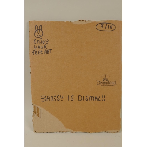 897 - After Banksy, Bomb Love - Dismaland Enjoy your Free Art, stencil on corrugated cardboard, 23 x 28cm,... 