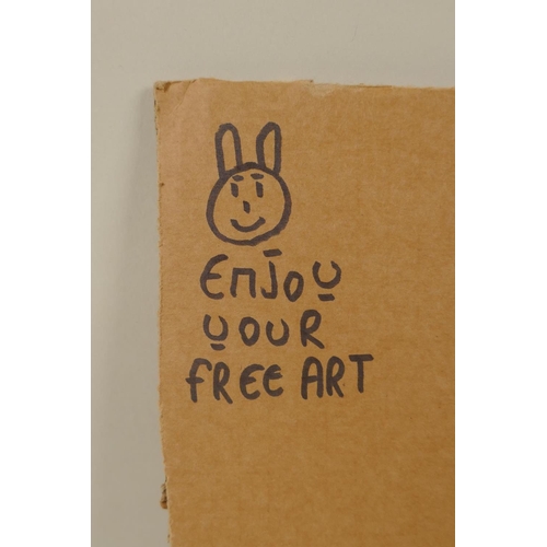 897 - After Banksy, Bomb Love - Dismaland Enjoy your Free Art, stencil on corrugated cardboard, 23 x 28cm,... 