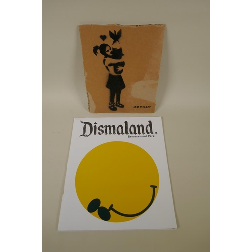 897 - After Banksy, Bomb Love - Dismaland Enjoy your Free Art, stencil on corrugated cardboard, 23 x 28cm,... 