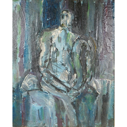 900 - A British post war figure study, impasto oil on board, 49 x 60cm