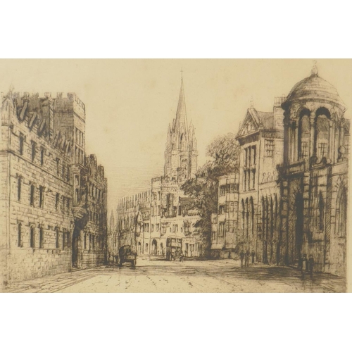 902 - James Alphege Brewer, (British, 1881-1946), Oxford High Street, pencil signed, etching, late 20 x 15... 