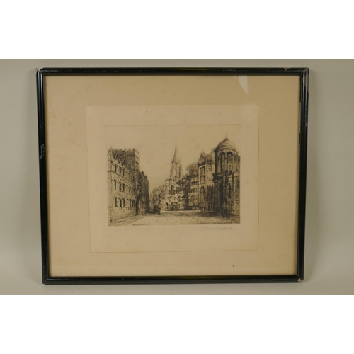 902 - James Alphege Brewer, (British, 1881-1946), Oxford High Street, pencil signed, etching, late 20 x 15... 