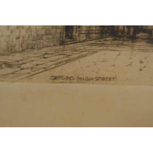 902 - James Alphege Brewer, (British, 1881-1946), Oxford High Street, pencil signed, etching, late 20 x 15... 