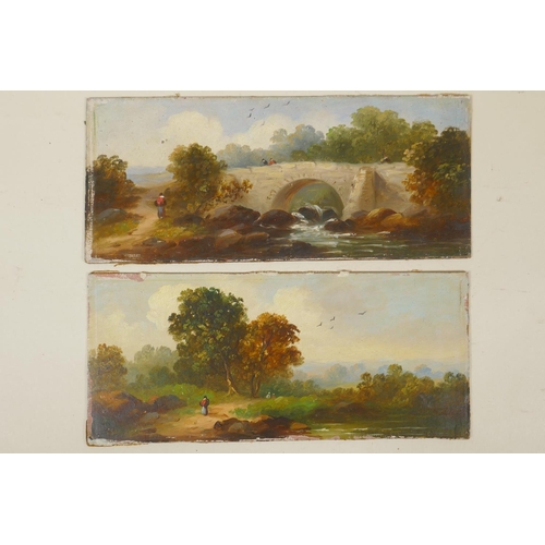 905 - A pair of Victorian rural landscapes, oil on millboard, 24 x 10cm