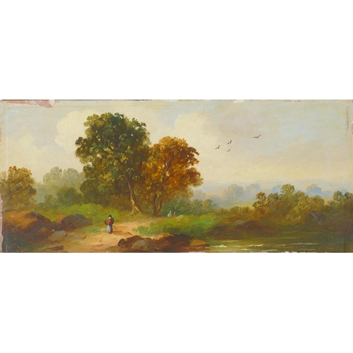 905 - A pair of Victorian rural landscapes, oil on millboard, 24 x 10cm