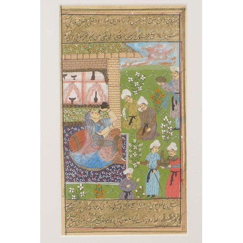 908 - A pair of Persian illuminated miniature paintings, 11 x 21cm