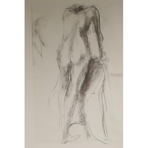 909 - Joanna Brown, two still life studies, charcoal on paper, largest 48 x 62cm