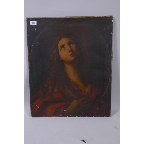 915 - After Guido Reni, St Mary Magdalene, unsigned, C19th, inscribed on the stretcher A. Holland, oil on ... 