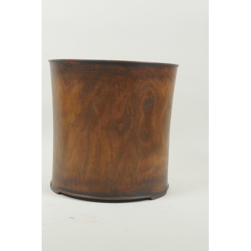 10 - Chinese hardwood brush pot, 19cm diameter, 19cm high