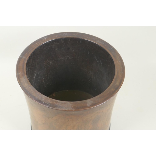 10 - Chinese hardwood brush pot, 19cm diameter, 19cm high