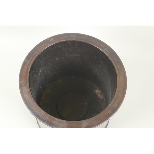 10 - Chinese hardwood brush pot, 19cm diameter, 19cm high