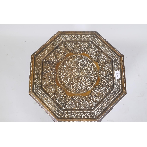 1009 - A late C19th Anglo Indian inlaid Hoshiarpur table, manufacturer's label for L. Khanaya to base, 46cm... 