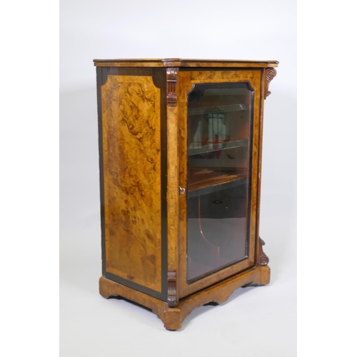 1016 - A Victorian Druce & Co Aesthetic style burr walnut music cabinet with ebony and amboyna inlaid d... 