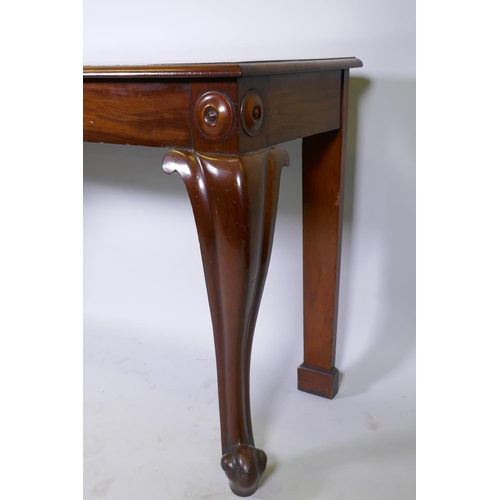 1078 - Early C19th mahogany serving table, wit plain frieze raised on cabriole supports with scroll ends, 1... 